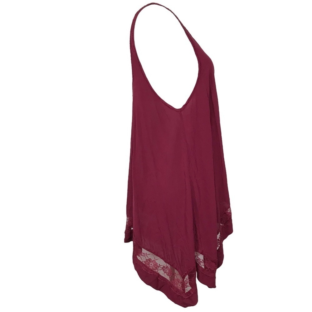 Intimately Free People Burgundy Trapeze Hem Hi Low Swing Tank Lace Size Medium - Picture 5 of 10